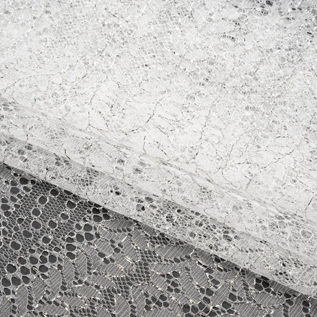 Metallic Lace - Silver and White Waves and Leaves