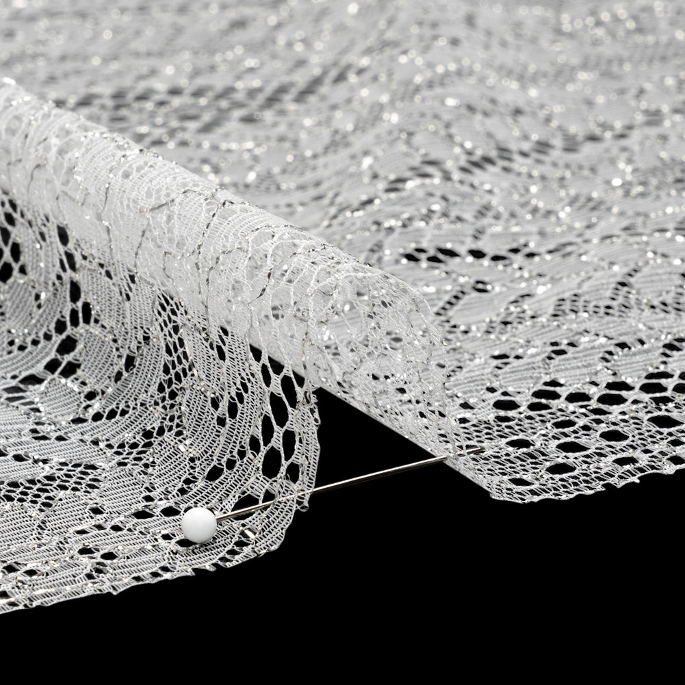 Metallic Lace - Silver and White Waves and Leaves