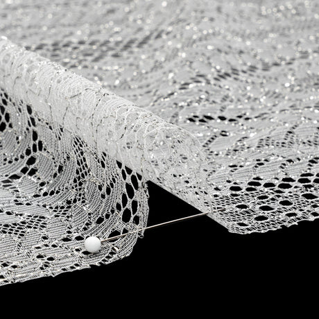 Metallic Lace - Silver and White Waves and Leaves