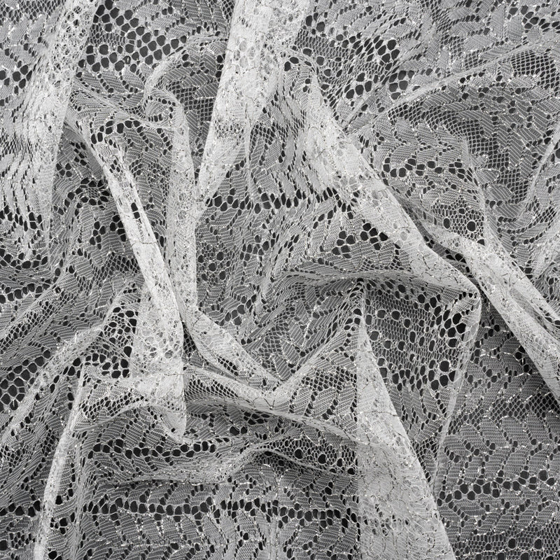 Metallic Lace - Silver and White Waves and Leaves