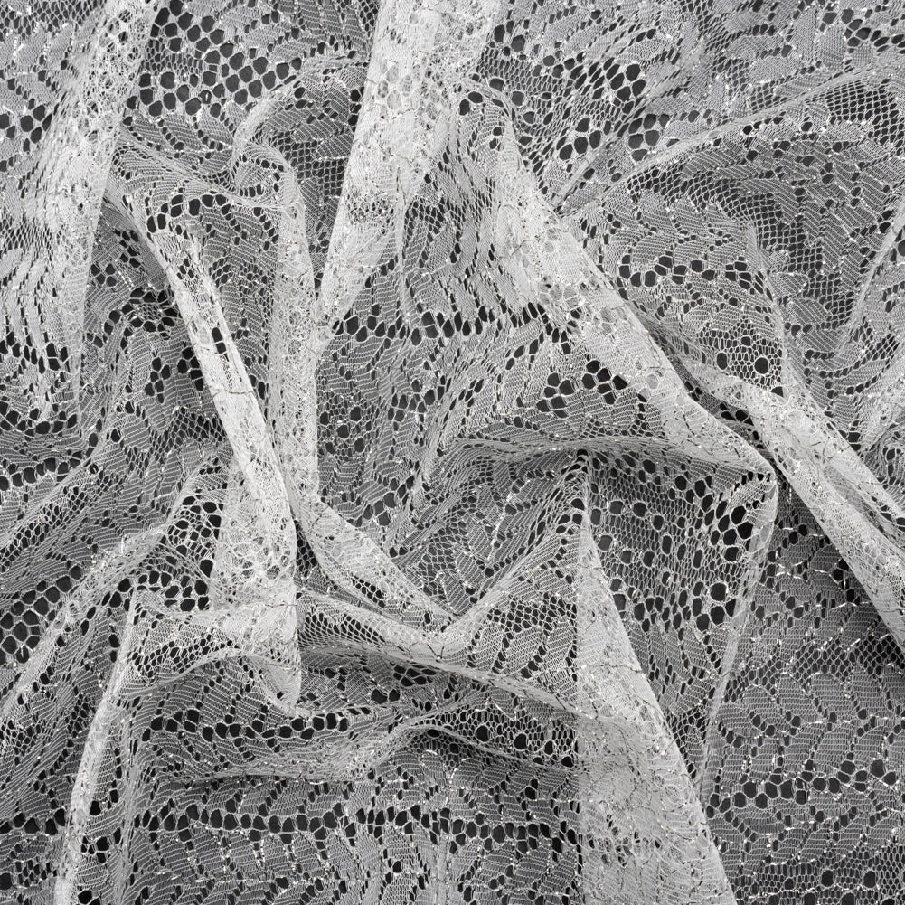 Metallic Lace - Silver and White Waves and Leaves