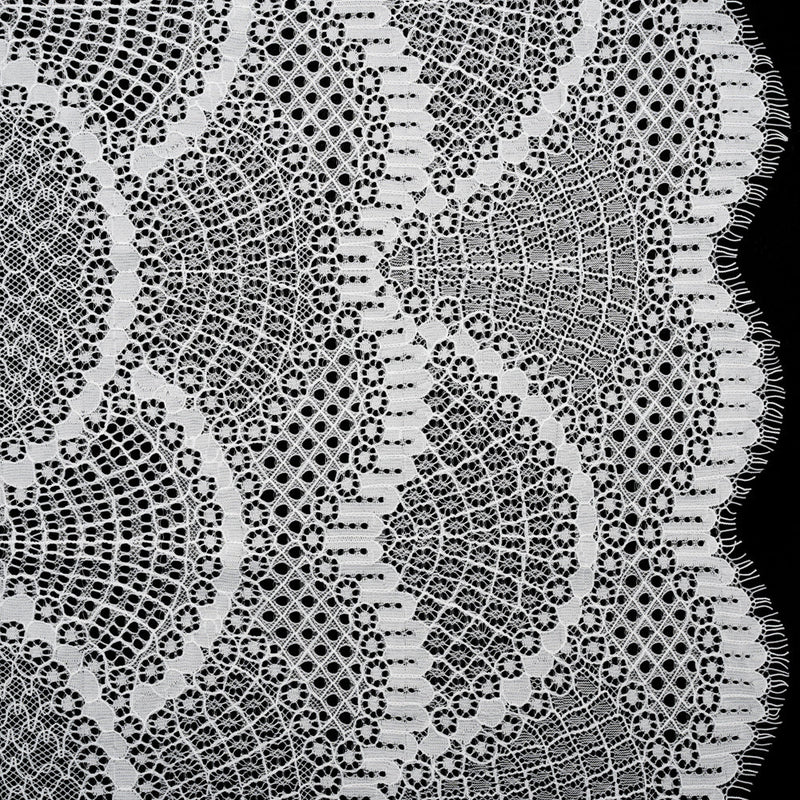 Lace with Finished Edges - White Abstract Scallops