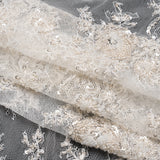 Embroidered Lace with Beading, Sequins, and Finished Edges - Off White Floral