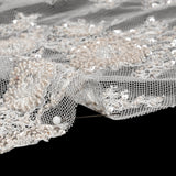 Embroidered Lace with Beading, Sequins, and Finished Edges - Off White Floral