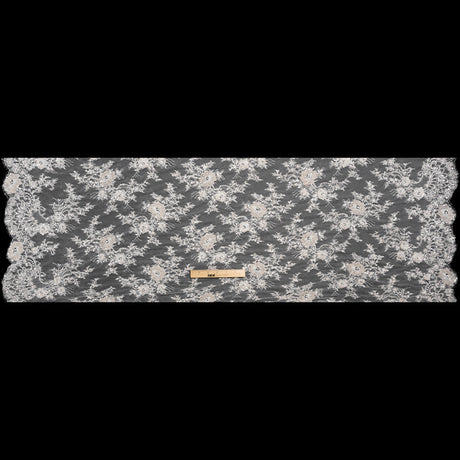 Embroidered Lace with Beading, Sequins, and Finished Edges - Off White Floral