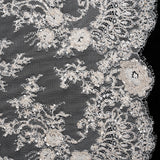 Embroidered Lace with Beading, Sequins, and Finished Edges - Off White Floral