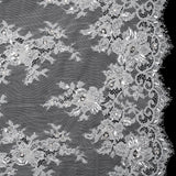 Chantilly Lace with Beads, Sequins and Finished Edges - Off White and Silver Floral