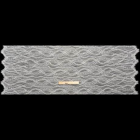 Bridal Lace with Beads, Sequins, and Finished Edges - Off White Wavy Lines