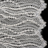 Bridal Lace with Beads, Sequins, and Finished Edges - Off White Wavy Lines