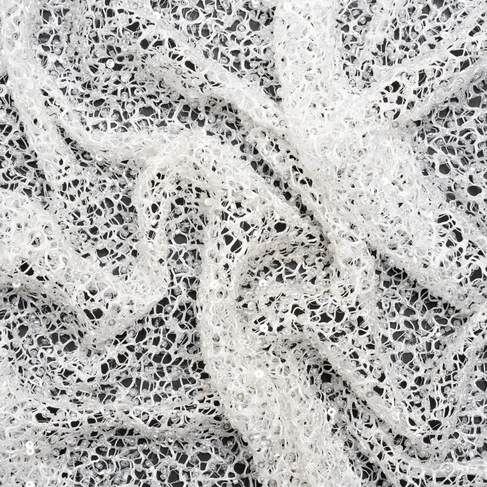 Bridal Lace with Beads and Sequins - White All-Over Abstract