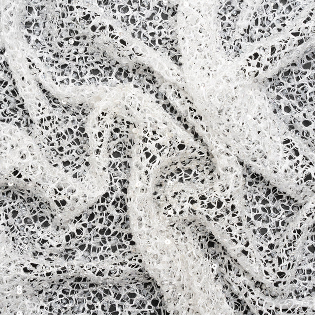 Bridal Lace with Beads and Sequins - White All-Over Abstract