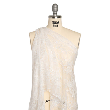 Bridal Lace with Beads, Sequins, and Finished Edges - White Floral