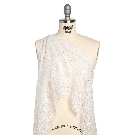 Bridal Lace with Beads, Sequins, and Finished Edge - Off White Floral Archways