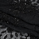 Beaded Lace with Sequin Studs and Finished Edges - Black Fantastical Florals