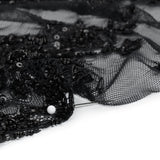 Beaded Lace with Sequin Studs and Finished Edges - Black Fantastical Florals