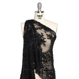 Beaded Lace with Sequin Studs and Finished Edges - Black Fantastical Florals