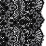 Beaded Lace with Sequin Studs and Finished Edges - Black Fantastical Florals
