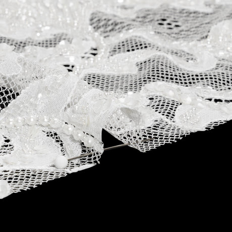 Chantilly Lace with Beads, Sequins, and Finished Edges - White and Ivory Flowering Vines