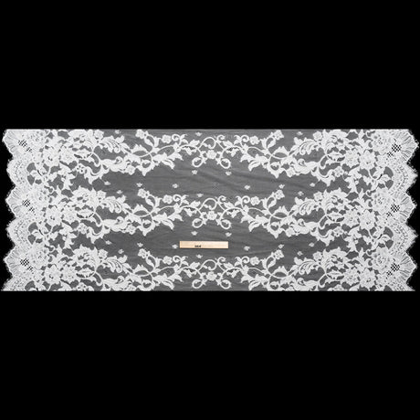 Chantilly Lace with Beads, Sequins, and Finished Edges - White and Ivory Flowering Vines