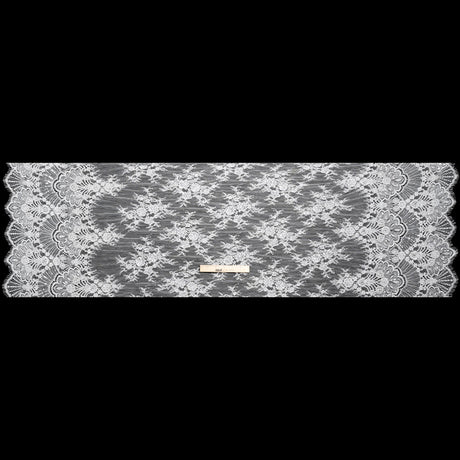 Chantilly Lace with Beads, Sequins, and Scalloped Finished Edges - White Floral