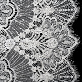 Chantilly Lace with Beads, Sequins, and Scalloped Finished Edges - White Floral