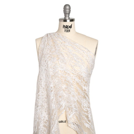 Embroidered Lace with Beads and Sequins - Off-White Abstract Lines