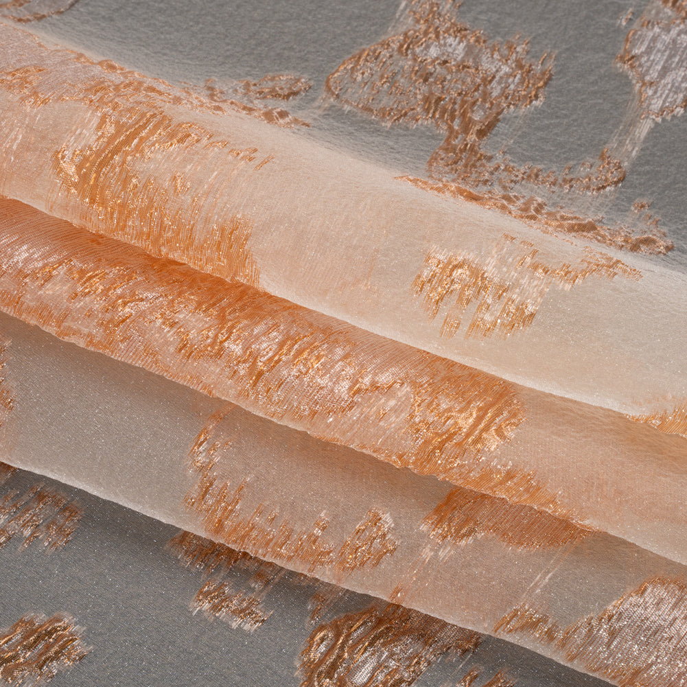 Metallic Burnout Luxury Brocade - Peachy Orange Abstract