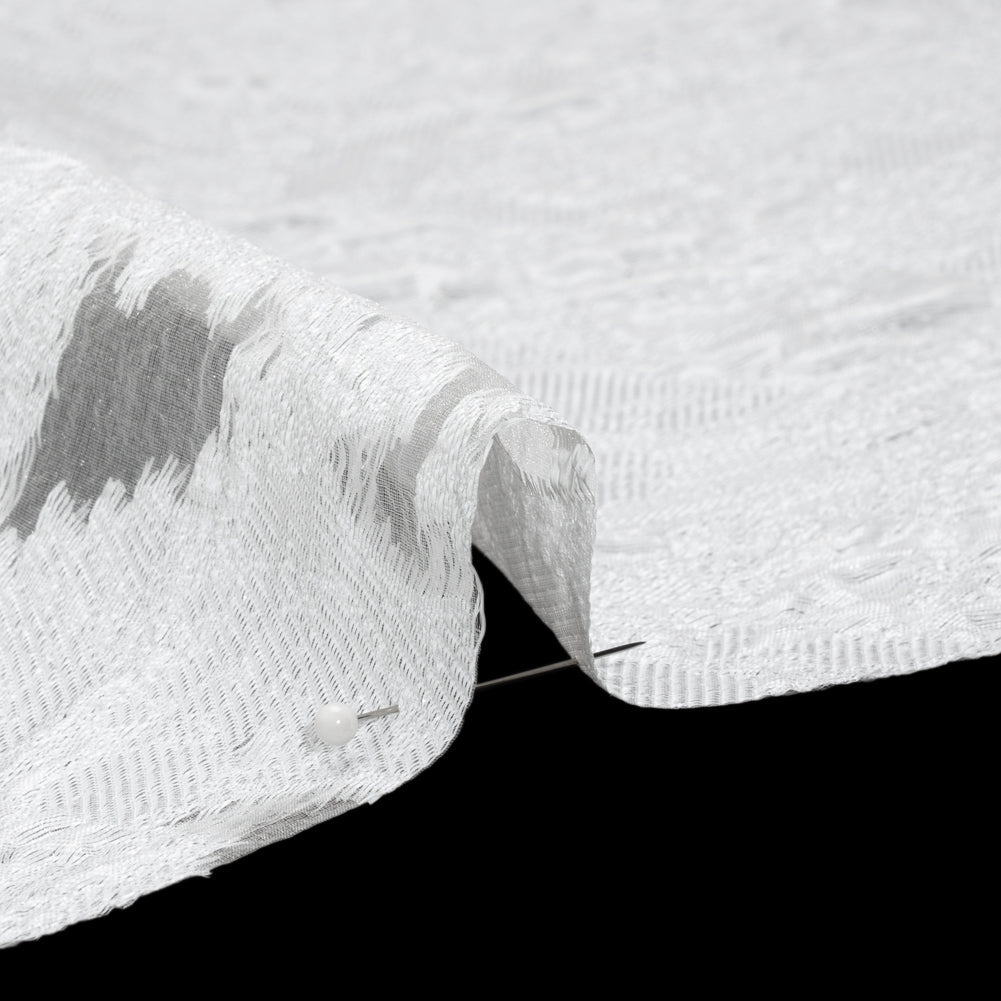 Metallic Burnout Luxury Brocade - White Abstract Crinkled Borders