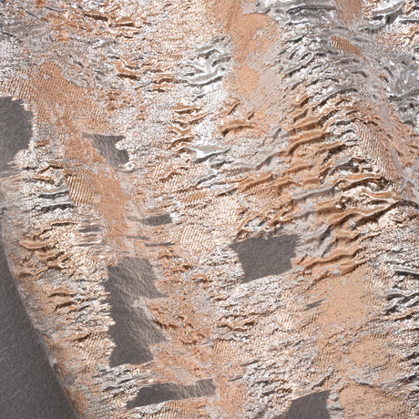 Metallic Burnout Luxury Brocade - Peach and Silver Abstract Crinkled Borders