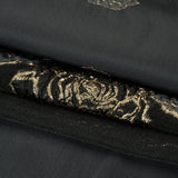 Metallic Burnout Luxury Brocade - Charcoal, Black and Gold Rose Border