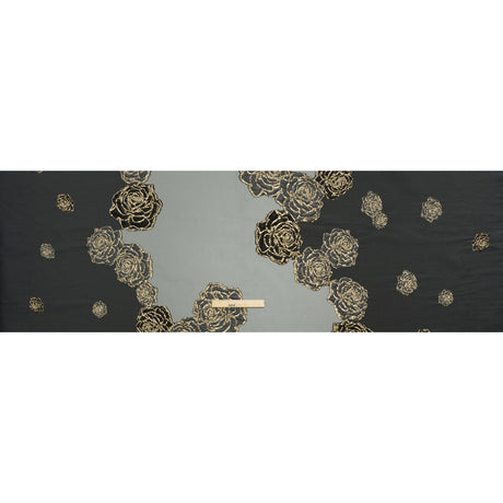 Metallic Burnout Luxury Brocade - Charcoal, Black and Gold Rose Border