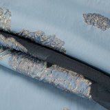 Metallic Burnout Luxury Brocade - Sky Blue and Gold Rose Border