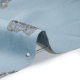 Metallic Burnout Luxury Brocade - Sky Blue and Gold Rose Border