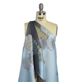 Metallic Burnout Luxury Brocade - Sky Blue and Gold Rose Border