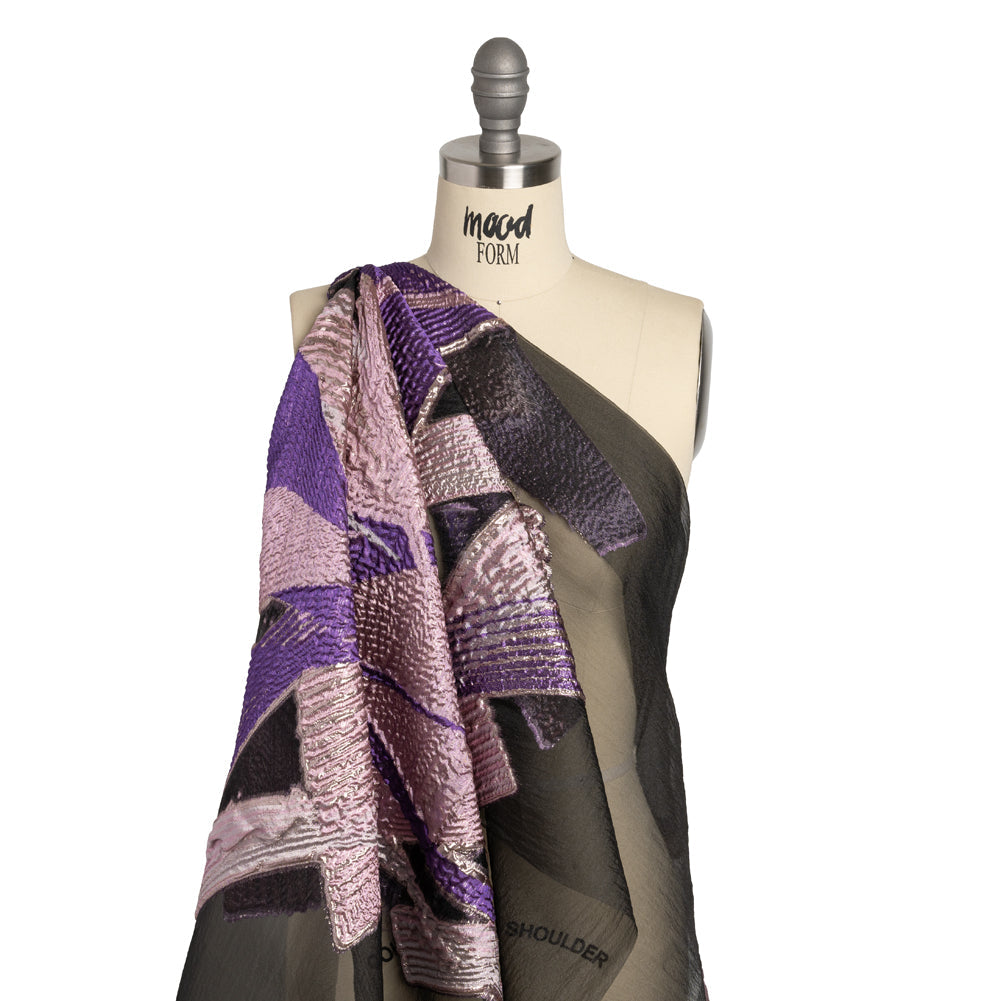 Metallic Luxury Burnout Brocade - Purple, Orchid Pink and Black Abstract