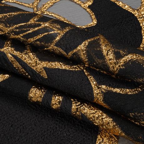 Metallic Luxury Burnout Brocade Panel - Black and Gold Floral Medallion