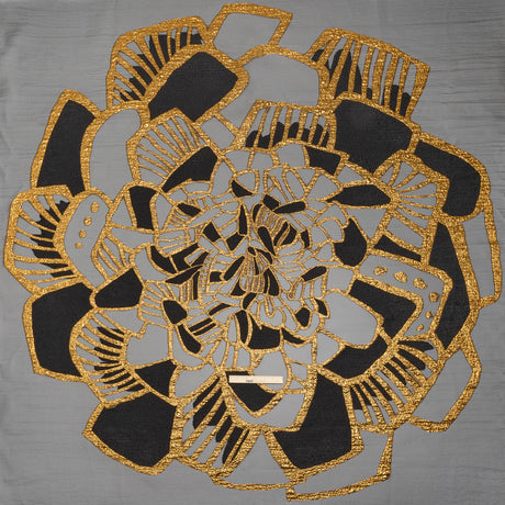 Metallic Luxury Burnout Brocade Panel - Black and Gold Floral Medallion