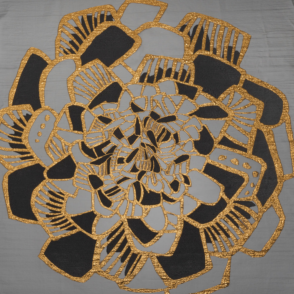 Metallic Luxury Burnout Brocade Panel - Black and Gold Floral Medallion