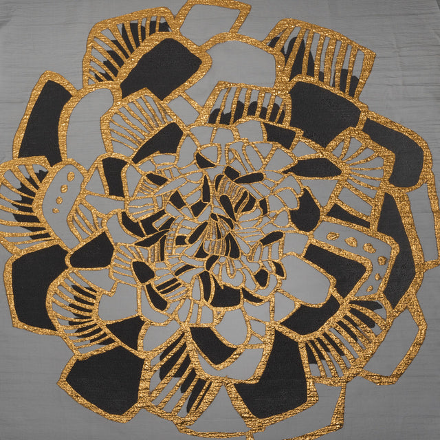 Metallic Luxury Burnout Brocade Panel - Black and Gold Floral Medallion