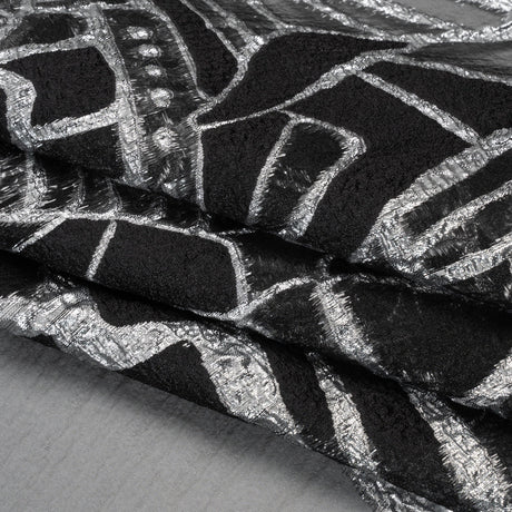 Metallic Luxury Burnout Brocade Panel - Black and Silver Floral Medallion