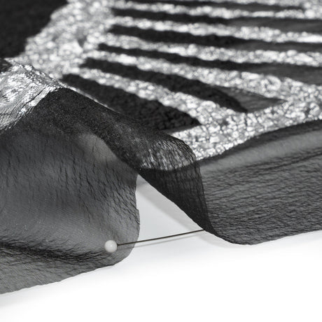 Metallic Luxury Burnout Brocade Panel - Black and Silver Floral Medallion