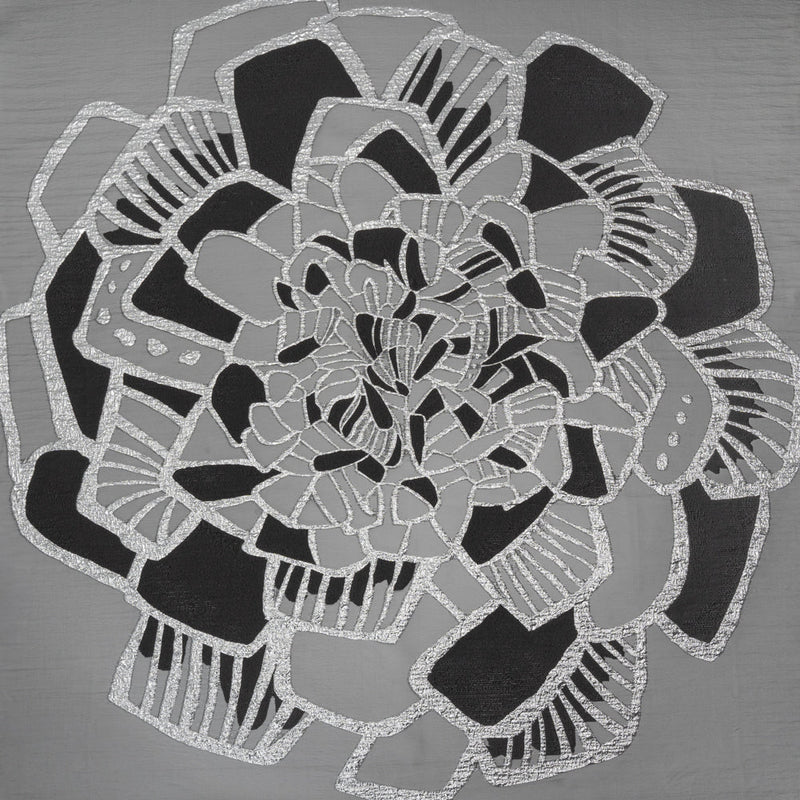 Metallic Luxury Burnout Brocade Panel - Black and Silver Floral Medallion