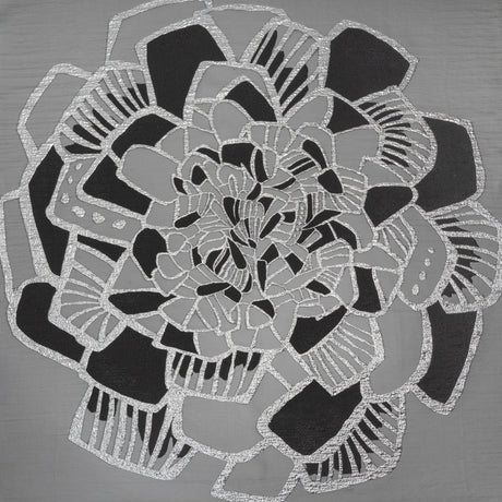 Metallic Luxury Burnout Brocade Panel - Black and Silver Floral Medallion