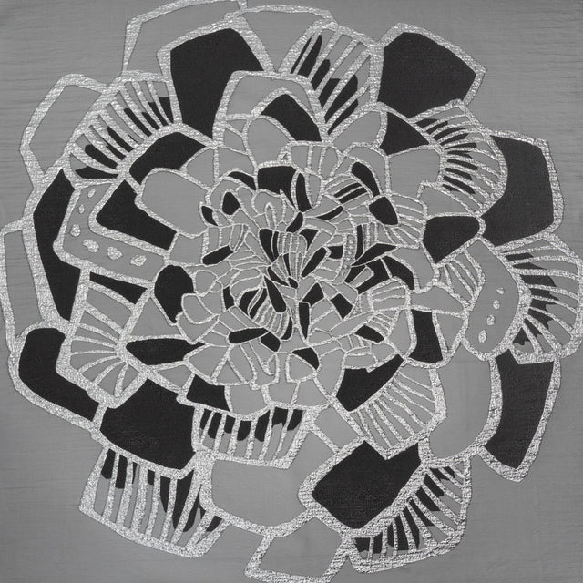Metallic Luxury Burnout Brocade Panel - Black and Silver Floral Medallion