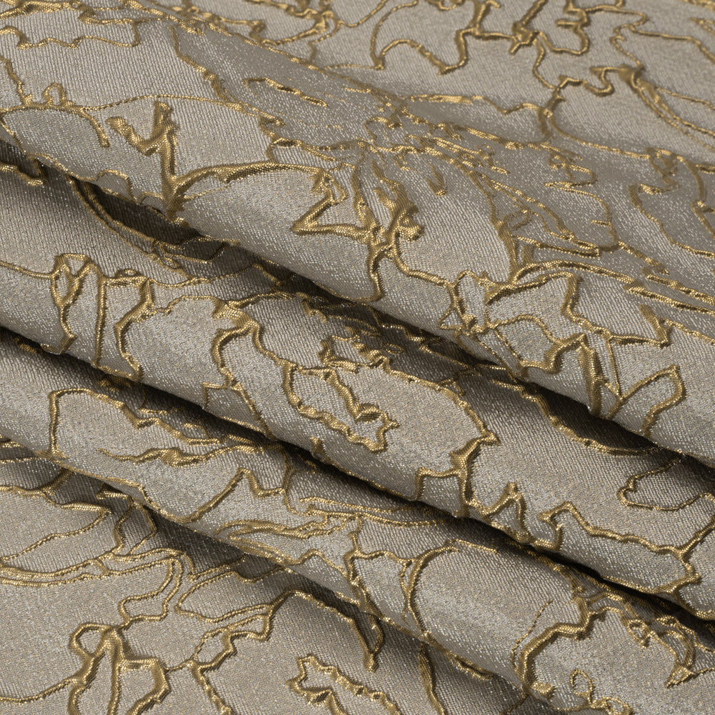 Metallic Luxury Brocade - Gray and Gold Floral Outlines