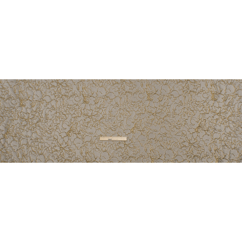 Metallic Luxury Brocade - Gray and Gold Floral Outlines