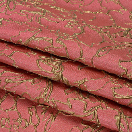 Metallic Luxury Brocade - Rose Pink and Gold Floral Outlines