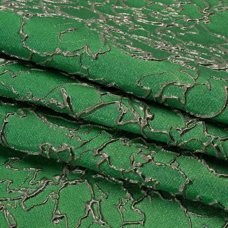 Metallic Luxury Brocade - Kelly Green and Silver Floral Outlines