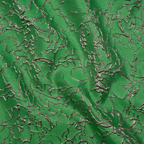 Metallic Luxury Brocade - Kelly Green and Silver Floral Outlines
