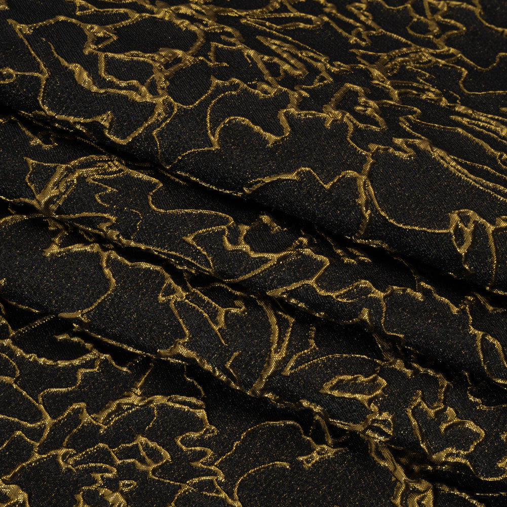 Metallic Luxury Brocade - Black and Gold Floral Outlines